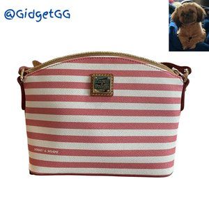 Dooney & Bourke Pink and White Striped Domed Crossbody with Gold Accents